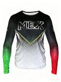 Mexico MEX Themed Gradient Long Sleeve Jersey - Flag Colors Tribal Print