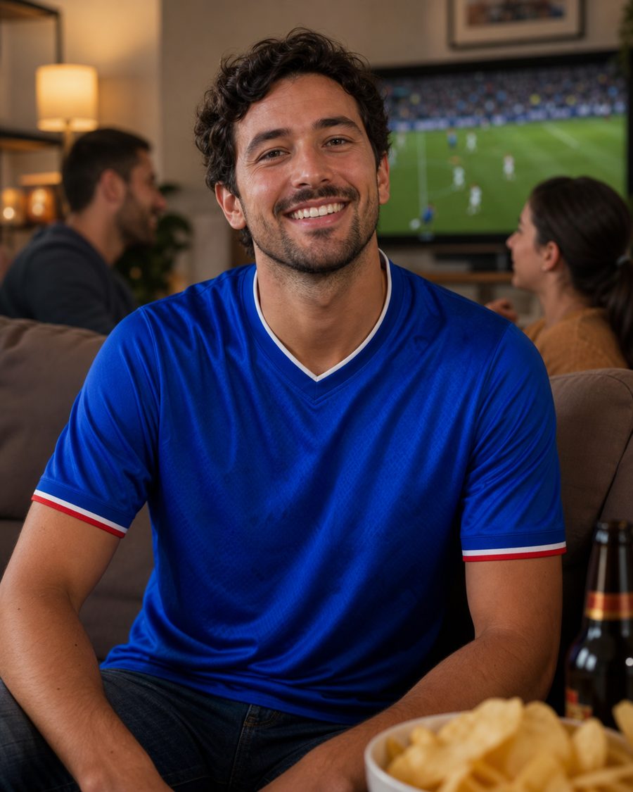 France fan wearing a blue soccer jersey